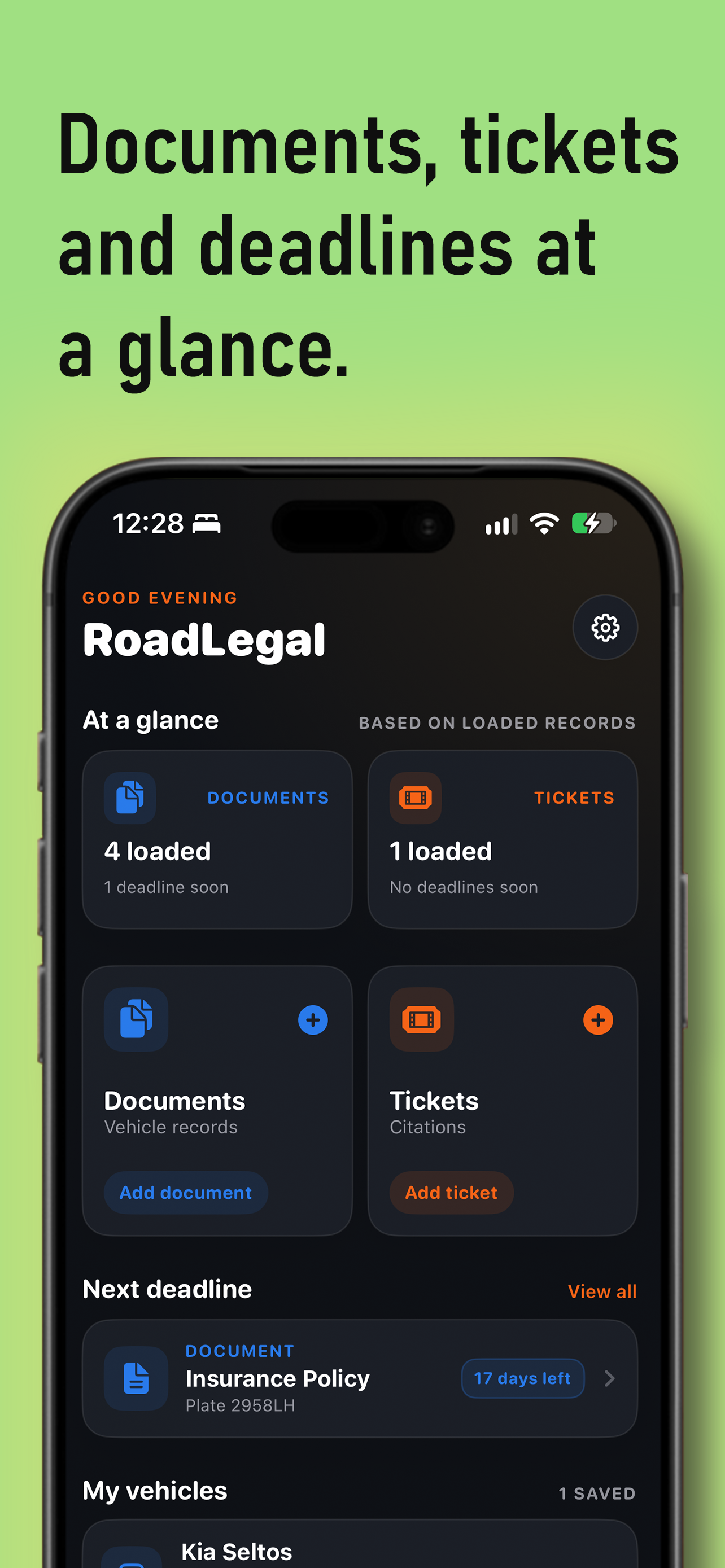 Documents, tickets, and deadlines at a glance