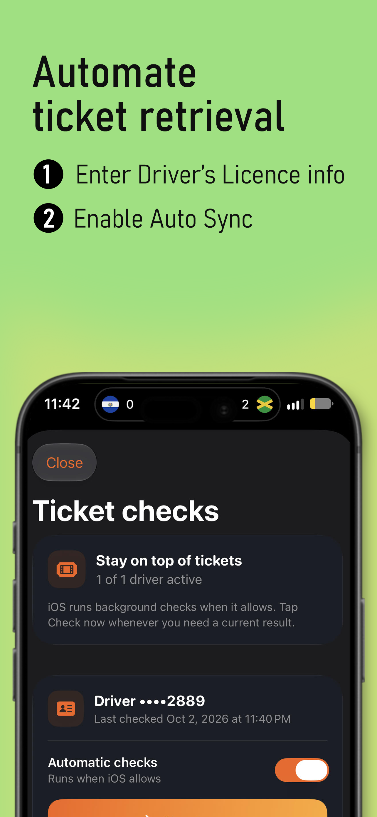 Save driver information and enable automatic ticket checks
